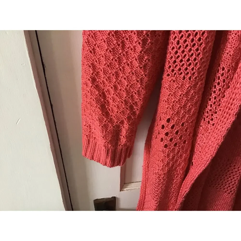 99 Jane Street | Coral Pink Open Knit Long Cardigan Sweater XL